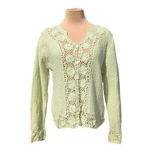 Christopher & Banks Hand Crocheted Button Front Cardigan Women's Large Cozywear